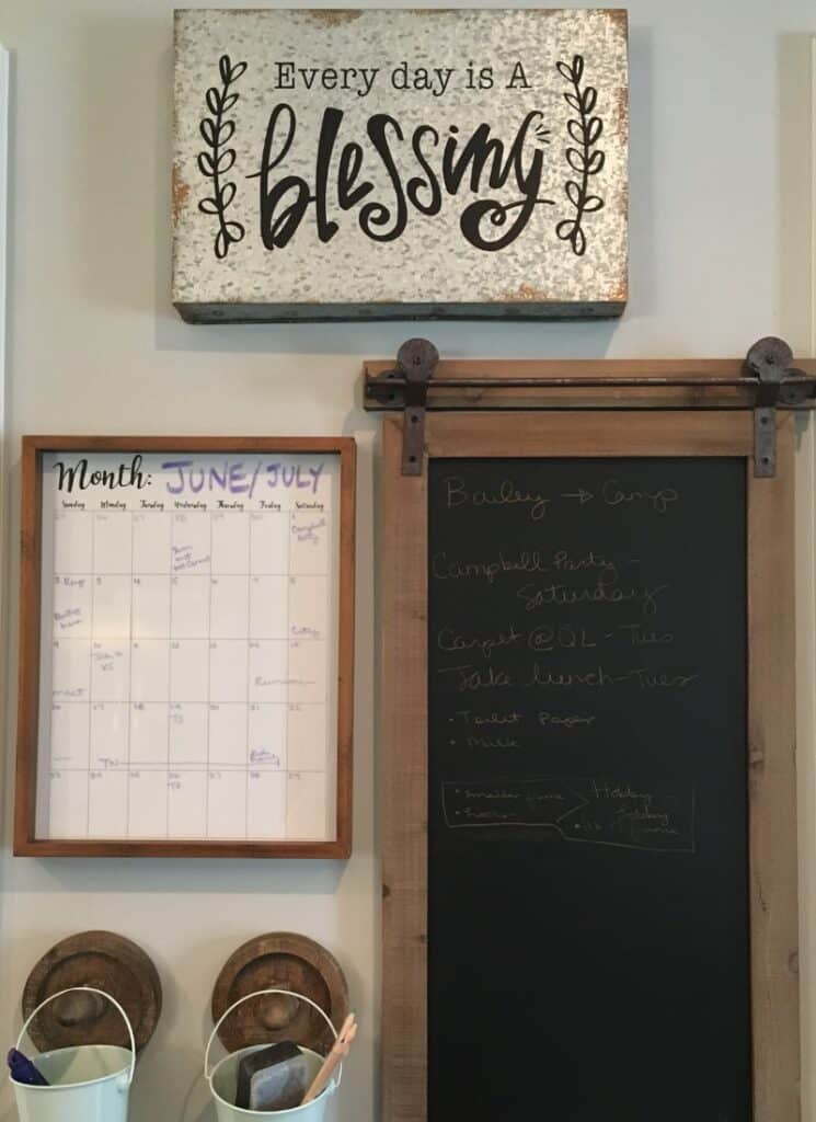 command center with white calendar and long chalkboard