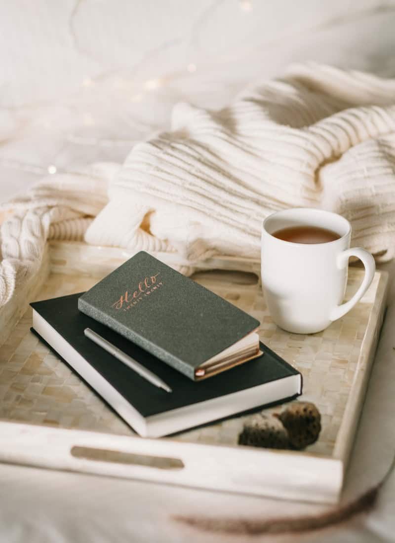 tray with books and a coffee mug - make the most of your time when the kids are back in school