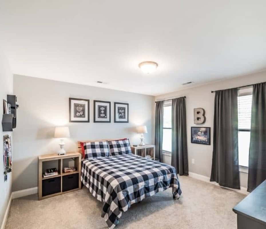 more manageable move bedroom picture with full size bed with black and white check bedding